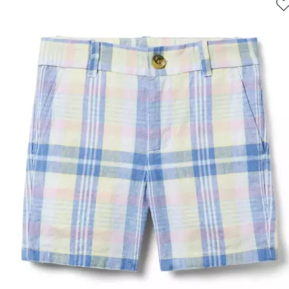 Janie and Jack 100048995 Plaid Linen-Cotton Short True Blue NWT